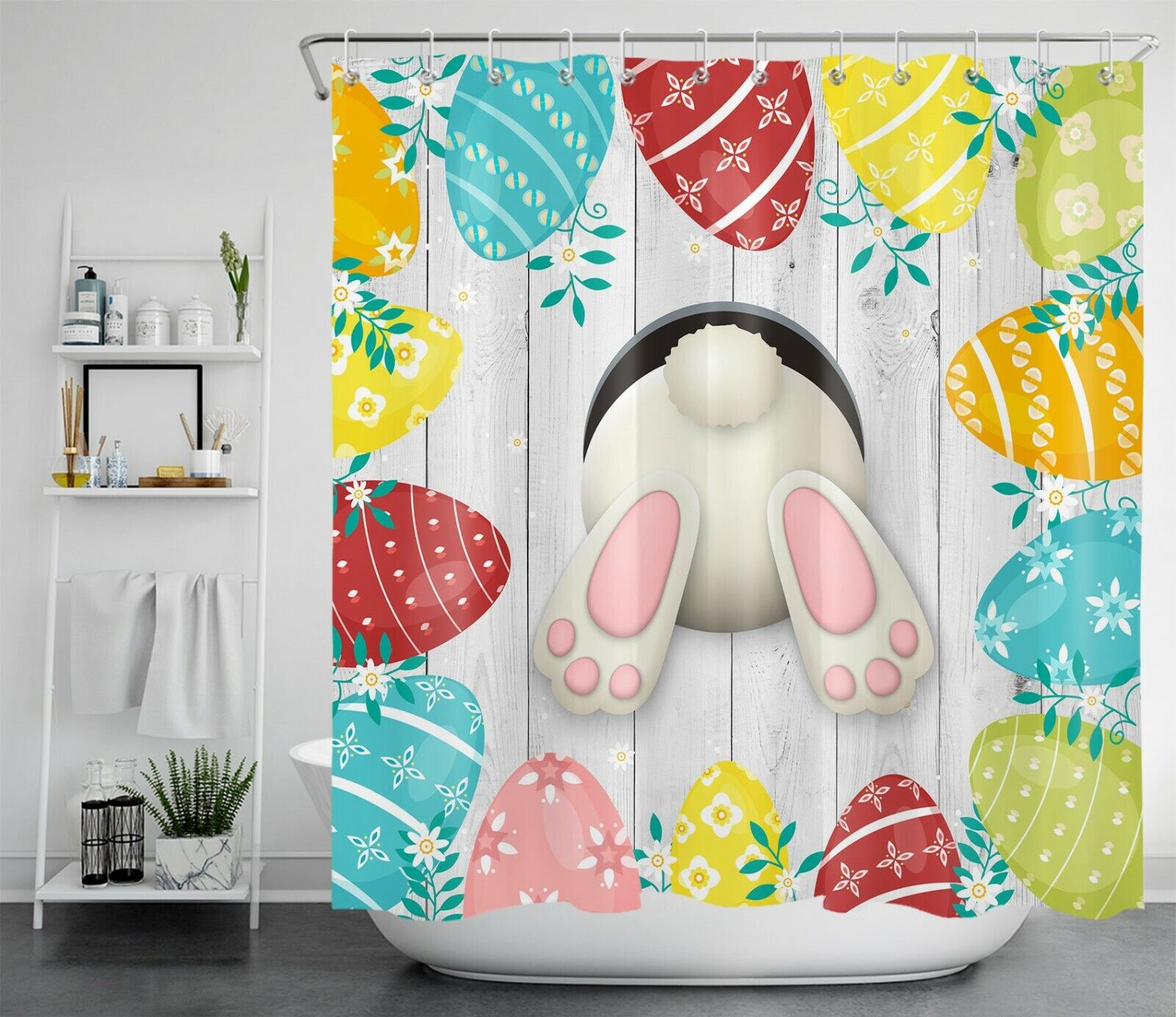 Bunny Easter Colorful Eggs Shower Curtain - Lively And Vibrant Bathroom Accessory - Image 2