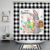 Bunny Easter Egg Flower Vintage Shower Curtain - Retro Plaid Bathroom Decor