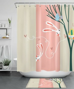 Bunny Easter Tree Colorful Eggs Shower Curtain - Adorable Kids Bathroom Accessory