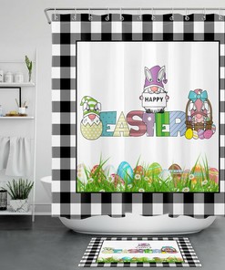 Bunny Gnome And Flower Easter Shower Curtain For Bathroom Decor