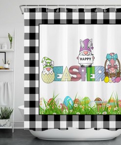 Bunny Gnome And Flower Easter Shower Curtain For Bathroom Decor