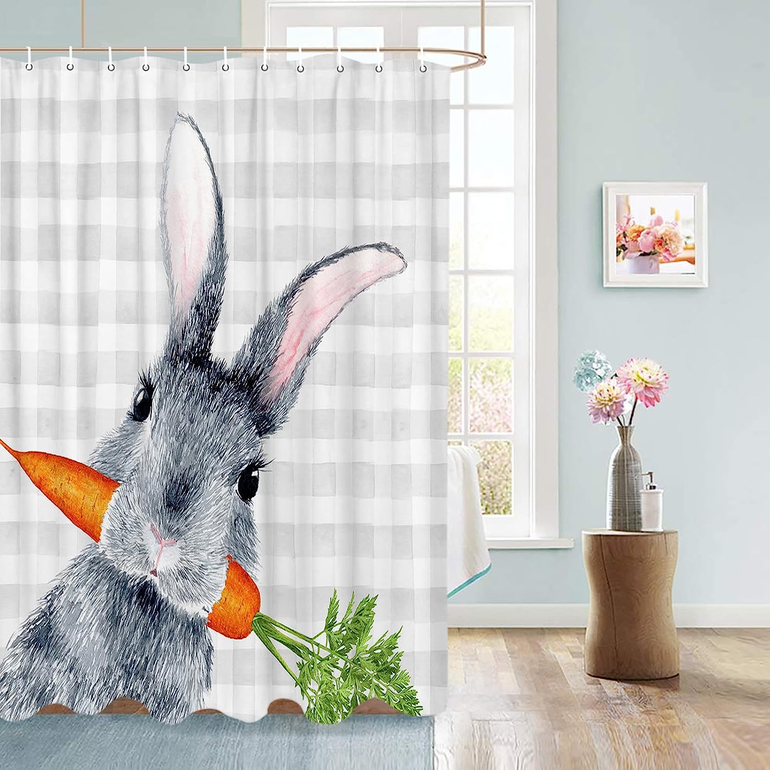 Bunny Rabbit Carrot Easter Shower Curtain With Shower Curtains Decorative