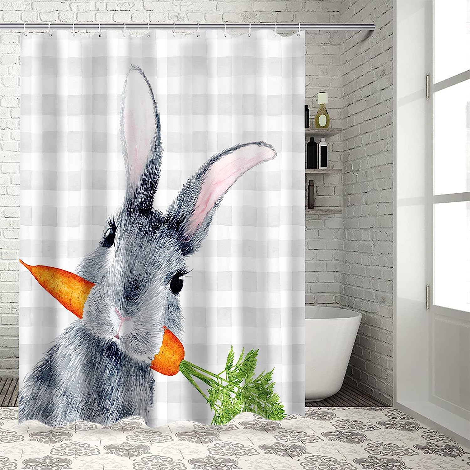 Bunny Rabbit Carrot Easter Shower Curtain With Shower Curtains Decorative