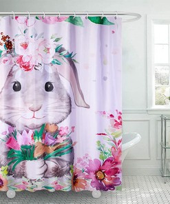 Bunny Rabbit Easter Shower Curtain with Funny Rabbit Fabric for Colorful Bathroom