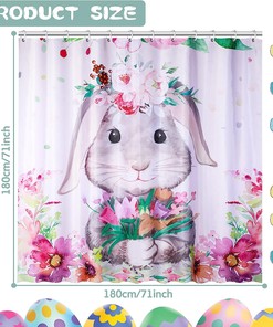 Bunny Rabbit Easter Shower Curtain with Funny Rabbit Fabric for Colorful Bathroom