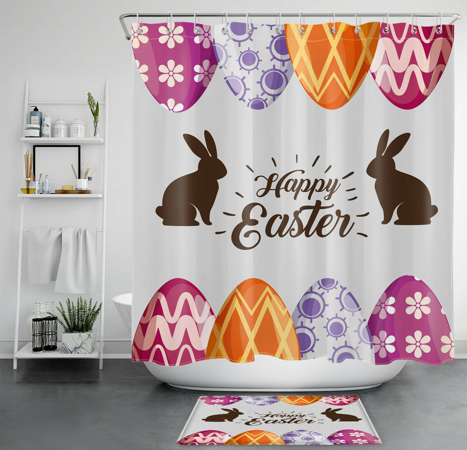Bunny Silhouette Easter Shower Curtain