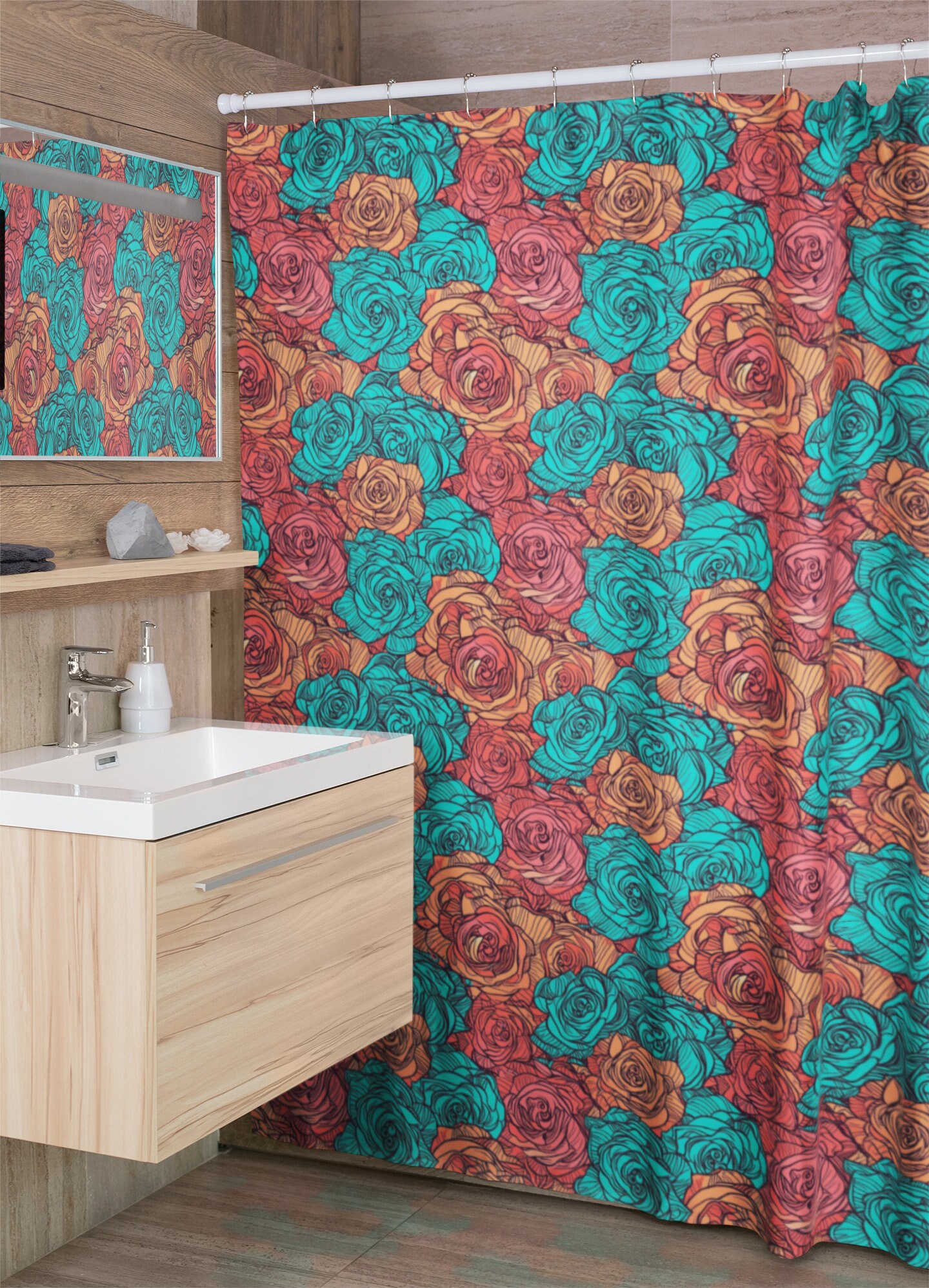 Bunte Rosen Floral Design Waterproof Fabric Shower Curtain
