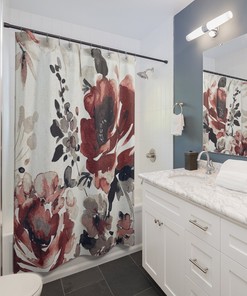 Burgundy Rose Floral Print Shower Curtain For Home Decor