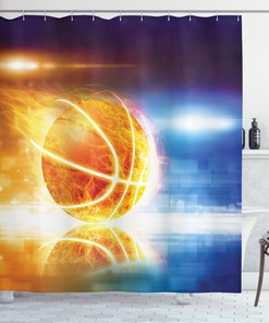Burning Basketball Art Print Shower Curtain For Sport Themed Bathroom Decor