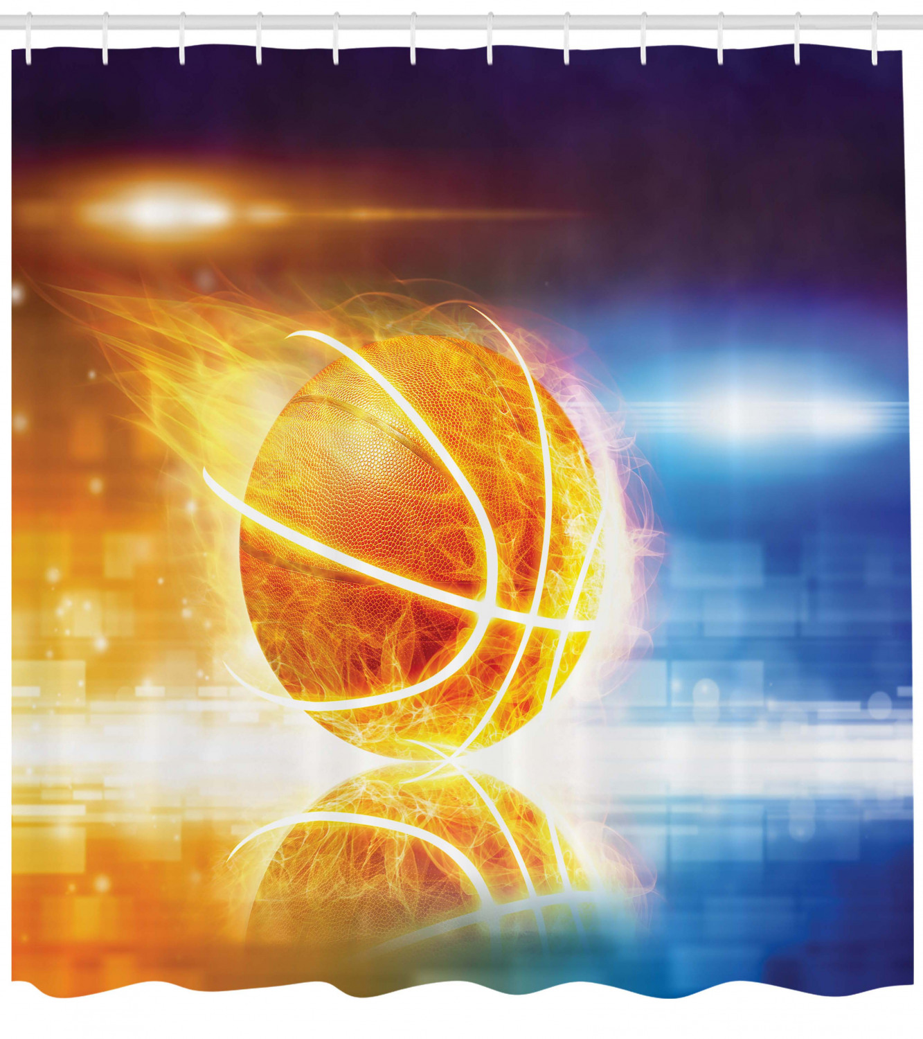 Burning Basketball Art Print Shower Curtain For Sport Themed Bathroom Decor - Image 4