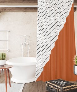 Burnt Orange Geometric Striped Shower Curtain For Modern Bathroom Decor