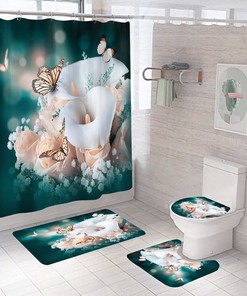Butterflies And Flowers Fabric Shower Curtain For Bathroom Decor
