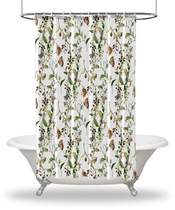Butterflies And Leaves Multi-Sized Printed Flowers Shower Curtain For Bathroom