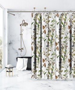 Butterflies And Leaves Multi-Sized Printed Flowers Shower Curtain For Bathroom