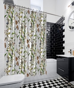Butterflies And Leaves Multi-Sized Printed Flowers Shower Curtain For Bathroom