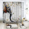 Butterflies Elephant Grey Print Shower Curtain - African Wild Animal Painting Digital Prints Bathroom Decor