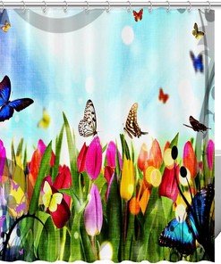 Butterflies Flower Garden Colorful Shower Curtain for Bathroom