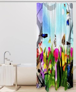 Butterflies Flower Garden Colorful Shower Curtain for Bathroom