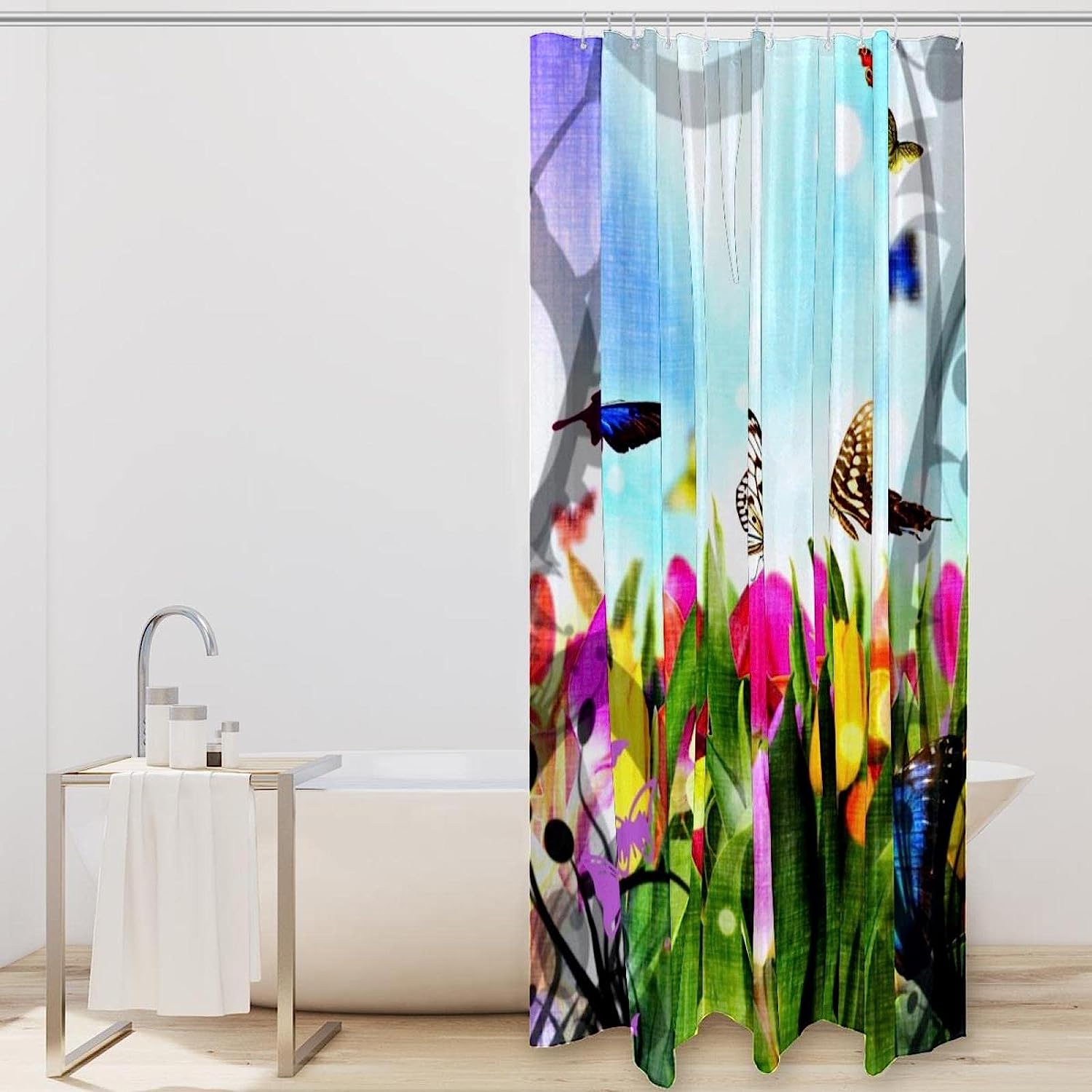Butterflies Flower Garden Colorful Shower Curtain for Bathroom