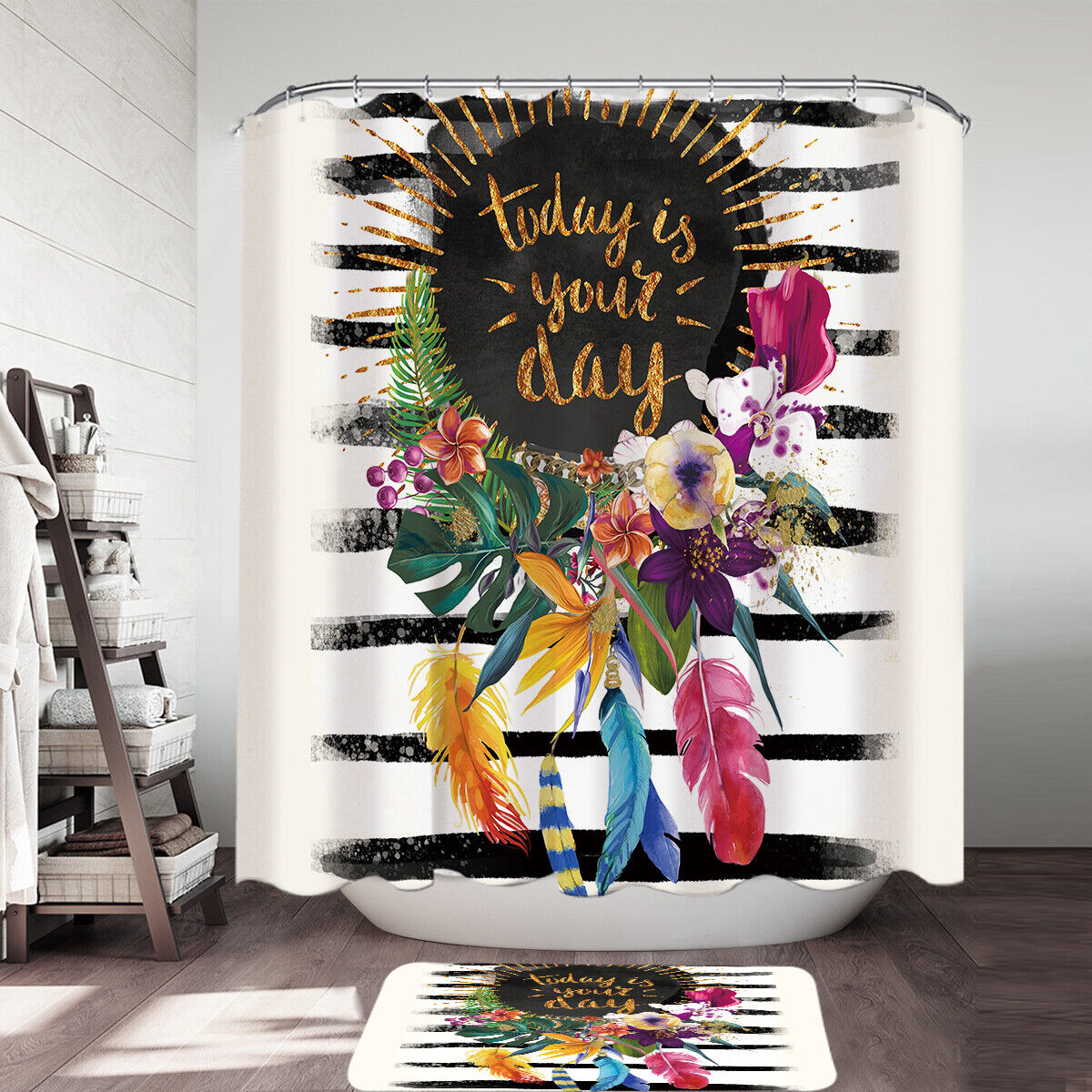 Butterflies, Palm Leaves, and Flowers Shower Curtain for a Nature-Inspired Bathroom