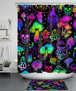 Butterflies and Botanical Mushrooms White Shower Curtain for Bathroom Decor