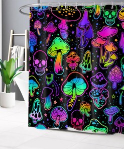 Butterflies and Botanical Mushrooms White Shower Curtain for Bathroom Decor
