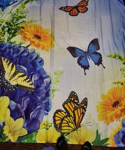 Butterfly And Flower Fabric Shower Curtain With Matching Window Valance