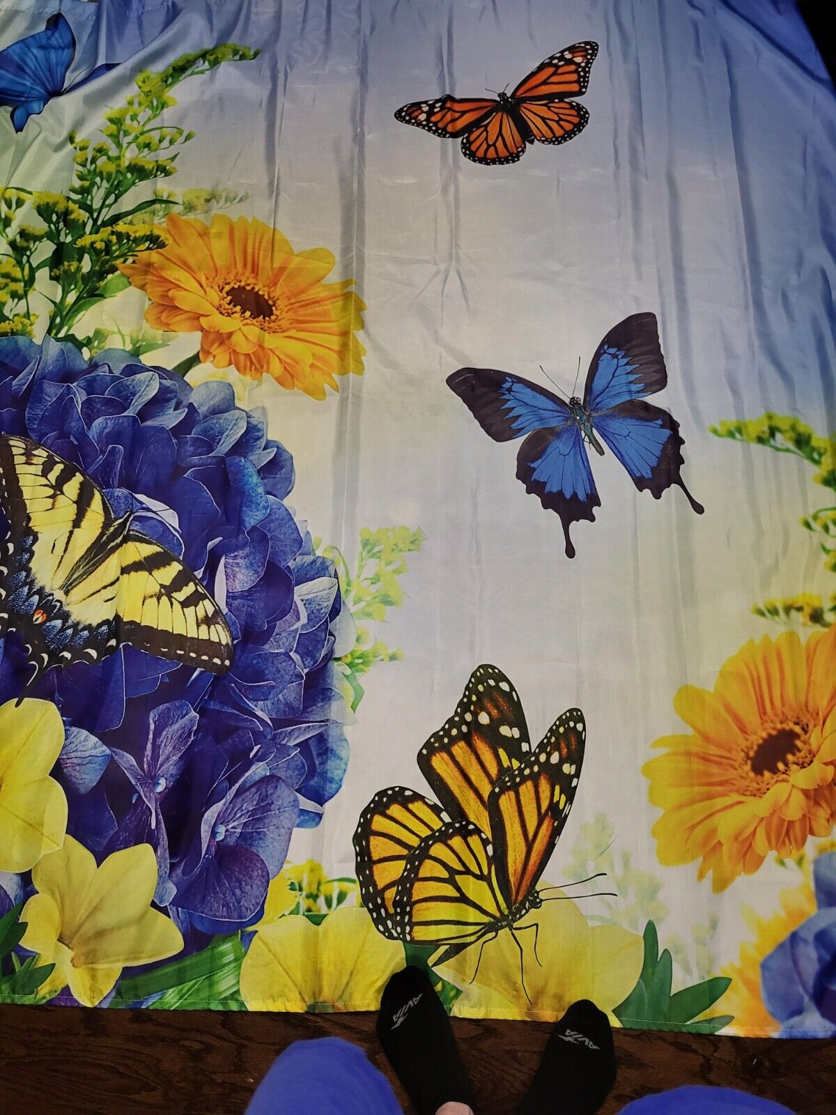 Butterfly And Flower Fabric Shower Curtain With Matching Window Valance