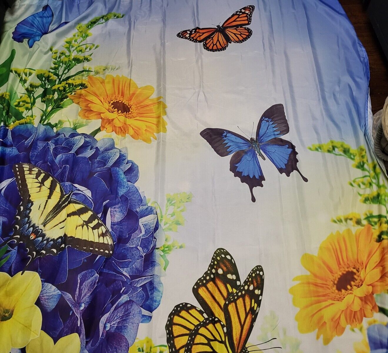 Butterfly And Flower Fabric Shower Curtain With Matching Window Valance - Image 2