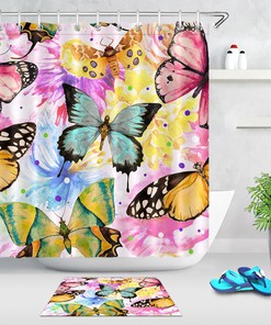 Butterfly And Flower Shower Curtain Hooks - Waterproof Bathroom Accessories