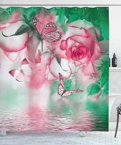 Butterfly And Rose Petals Print Shower Curtain For Chic Bathroom Decor