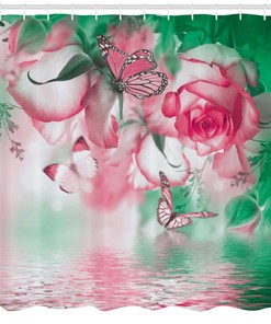 Butterfly And Rose Petals Print Shower Curtain For Chic Bathroom Decor