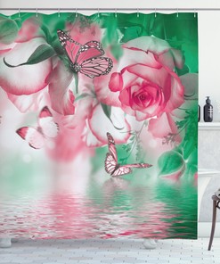 Butterfly And Rose Petals Print Shower Curtain For Chic Bathroom Decor