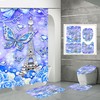 Butterfly And Roses Print Shower Curtain, Romantic Bathroom Decor