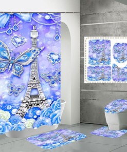 Butterfly And Roses Print Shower Curtain, Romantic Bathroom Decor