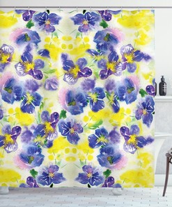 Butterfly And Violet Field Floral Shower Curtain For Bathroom