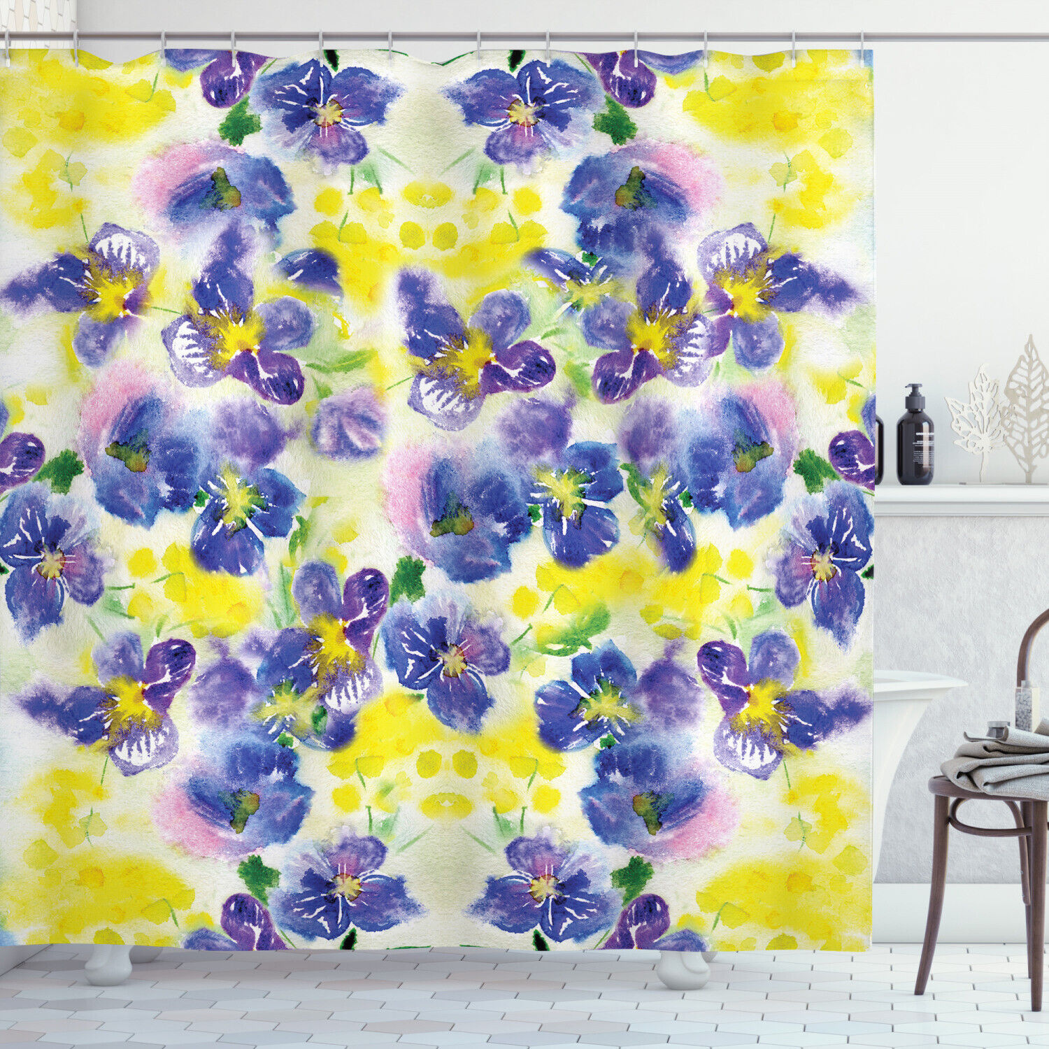 Butterfly And Violet Field Floral Shower Curtain For Bathroom