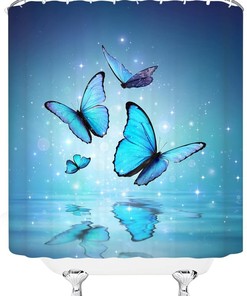 Butterfly Blue Shower Curtain, Elegant Monarch Flashing Water Dream Bathroom Decor