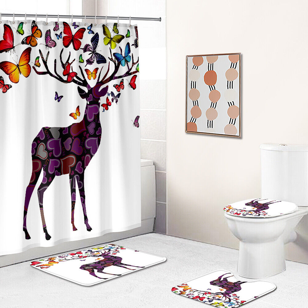 Butterfly Deer Shower Curtain For Chic Bathroom Decor
