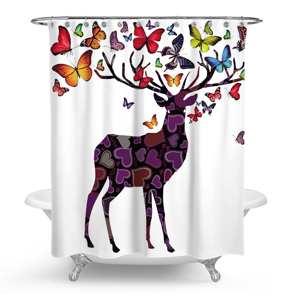 Butterfly Deer Shower Curtain For Chic Bathroom Decor - Image 2