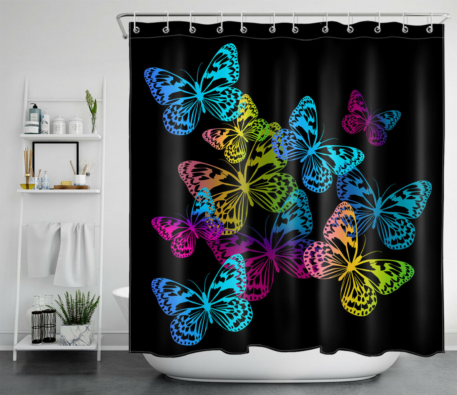 Butterfly Fabric Shower Curtain With Colorful Gradient Design, Wonderful Addition To Bathroom Decor - Image 2