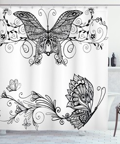 Butterfly Floral Print Mandala Shower Curtain for Bathroom Decoration