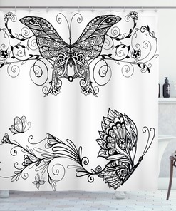 Butterfly Floral Print Mandala Shower Curtain for Bathroom Decoration