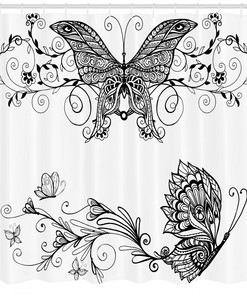 Butterfly Floral Print Mandala Shower Curtain for Bathroom Decoration