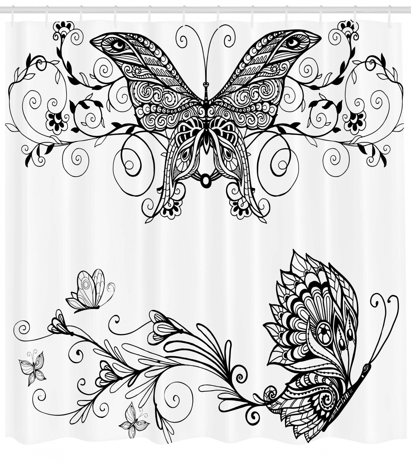 Butterfly Floral Print Mandala Shower Curtain for Bathroom Decoration