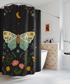 Butterfly Flower Dark Boho Shower Curtain For Earthy Bathroom Decor