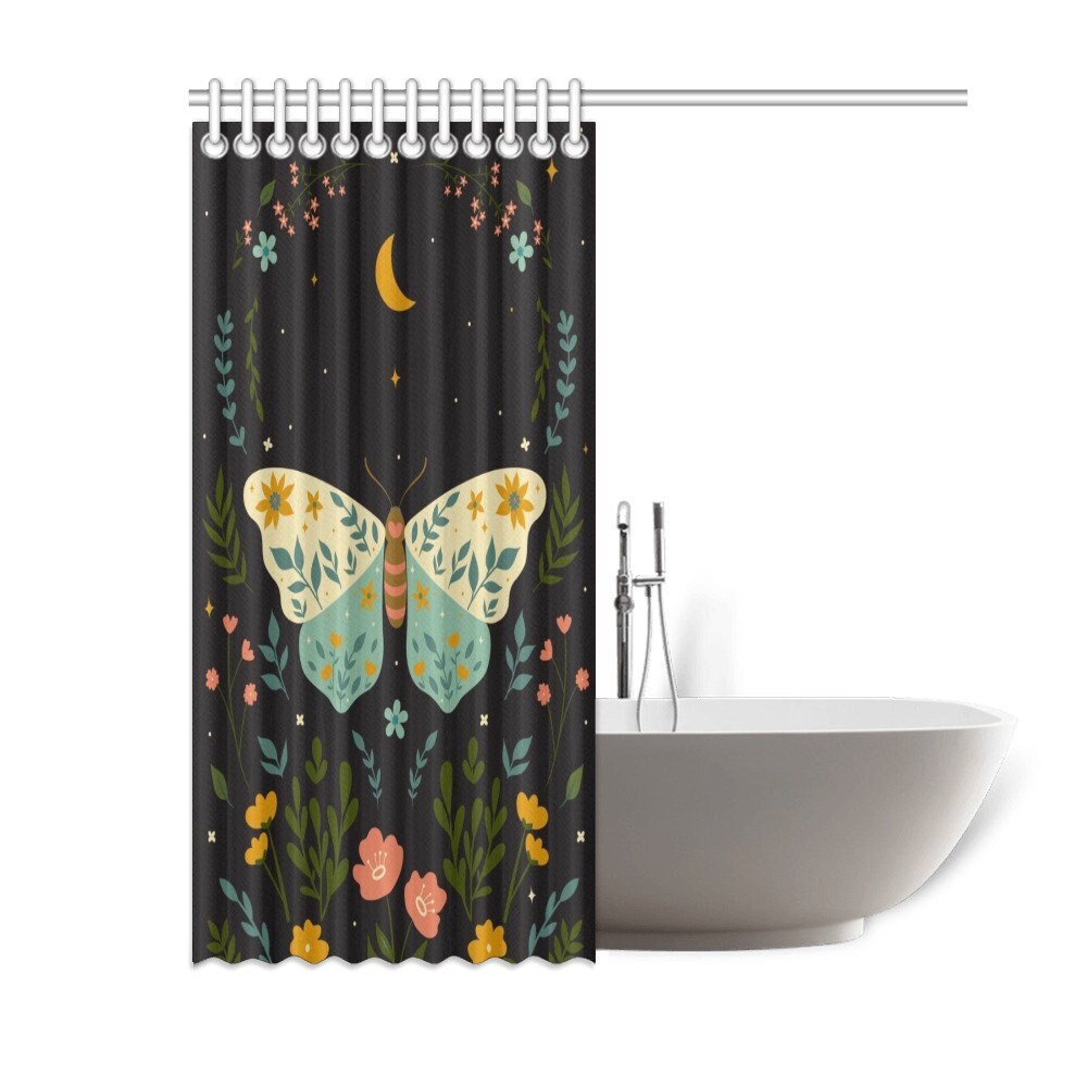 Butterfly Flower Dark Boho Shower Curtain For Earthy Bathroom Decor - Image 3