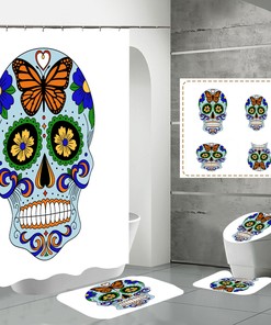 Butterfly Flower Print Skull Shower Curtain - Gothic Bathroom Decor with Unique Design