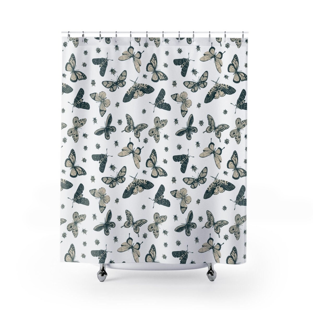 Butterfly Flower Rabbit Easter Eggs Cute Shower Curtain for Bathroom Decor