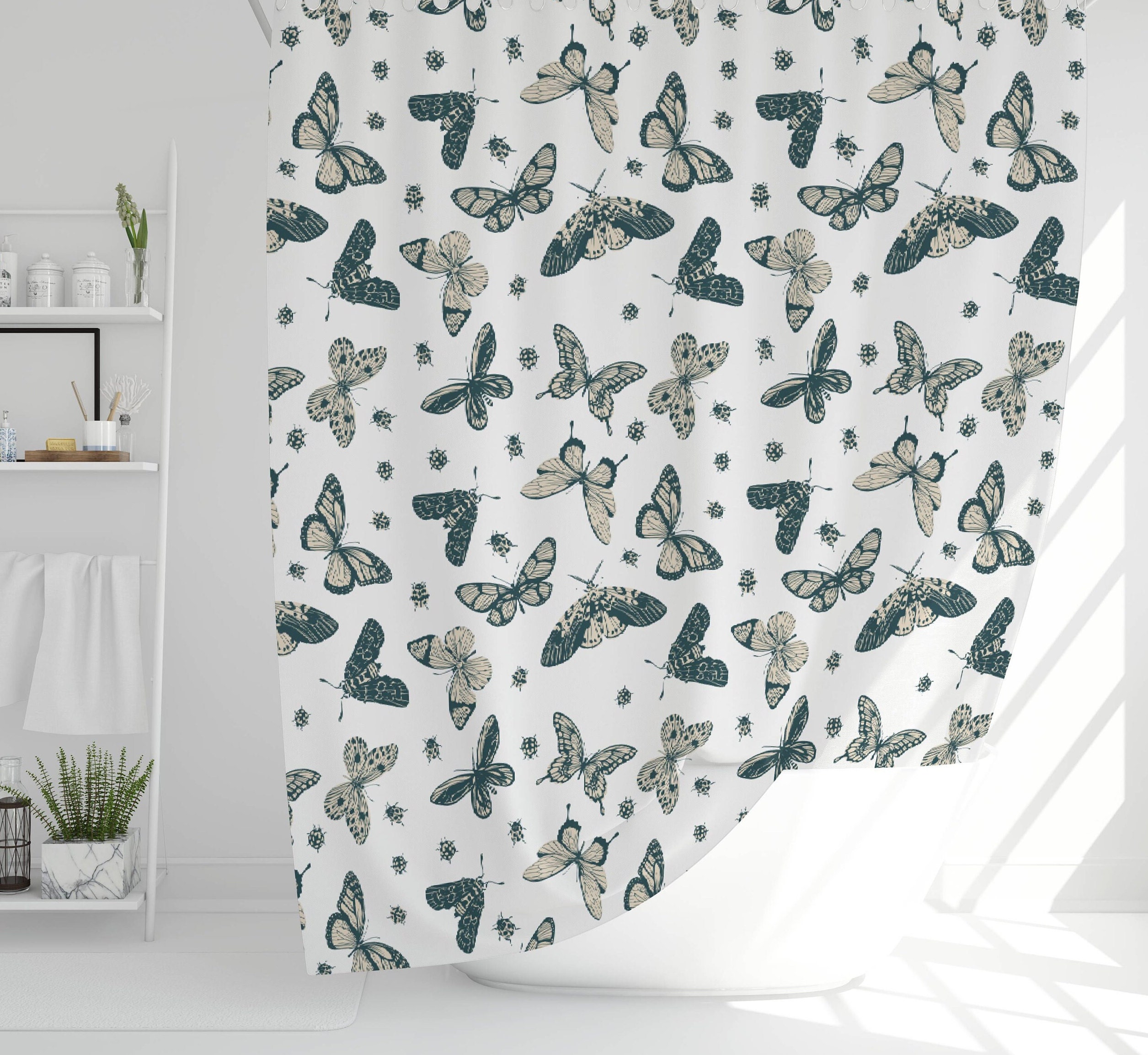 Butterfly Flower Rabbit Easter Eggs Cute Shower Curtain for Bathroom Decor